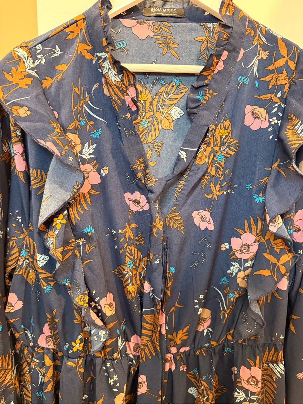 Bloomchic 22/24 Floral Navy Maxi Dress with Ruffle Trim - Picture 2 of 4